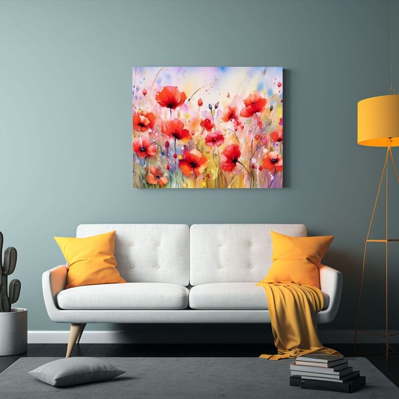Lienzo De Tela Conceptual Relieve Campo De Amapolas Pintar U 50x40cm-2