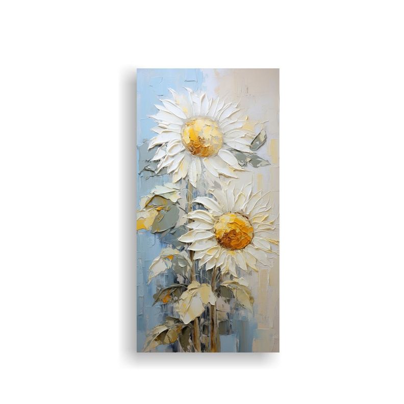 Pintura Al óleo De Girasoles Blancos Sobre Lienzo 70x140cm-0