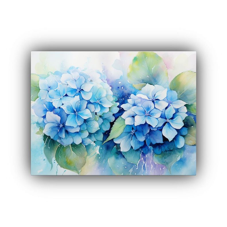 Pintura Mural Hermosa De Hortensias En Tonos Turquesa Y Azul 30x20cm-0