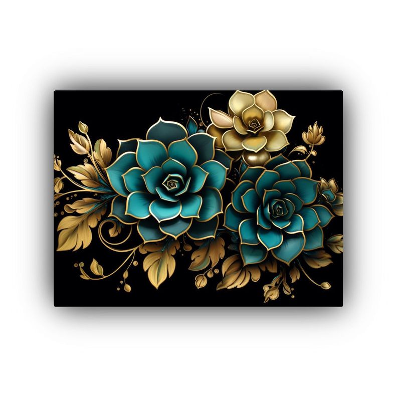 Cuadro De Tela Temática Suculentas En Turquesa Y Oro Neonoi 60x40cm-0