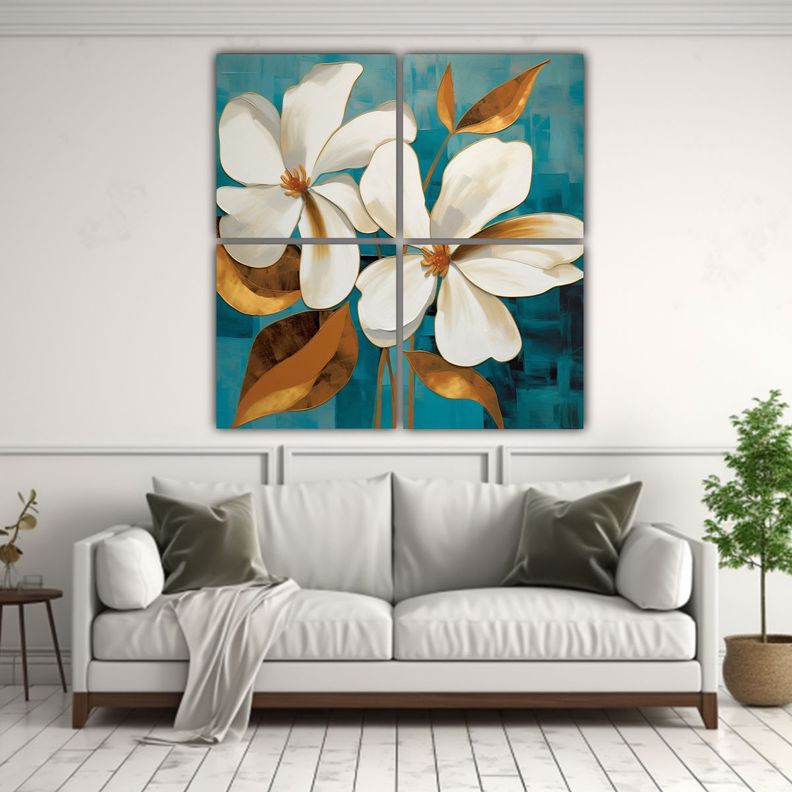 Pintura Al óleo Con Fondo Blanco Y Turquesa Arte 140x140 Cm-2
