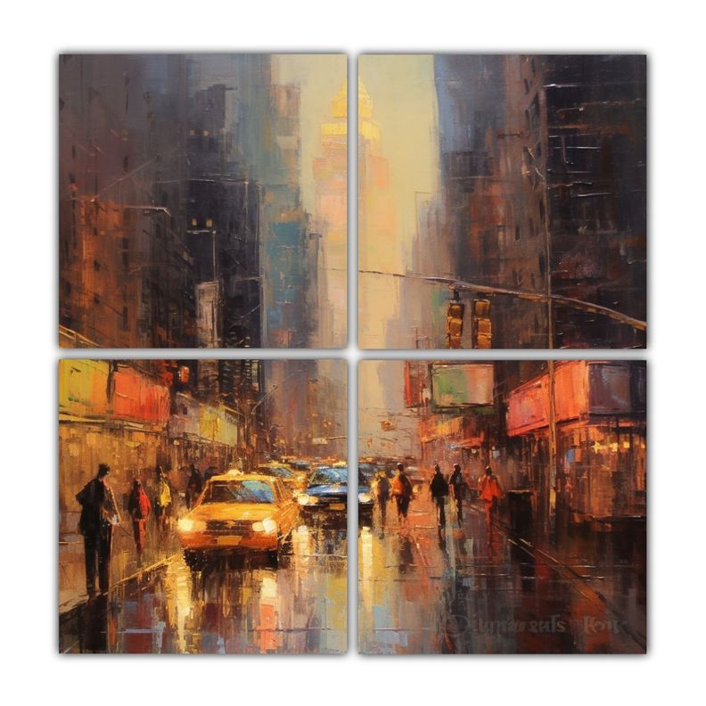 Cuadro Moderno Impactante Ciudad Pintura Al óleo 200x200 Cm-0