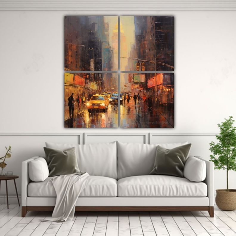 Cuadro Moderno Impactante Ciudad Pintura Al óleo 200x200 Cm-2