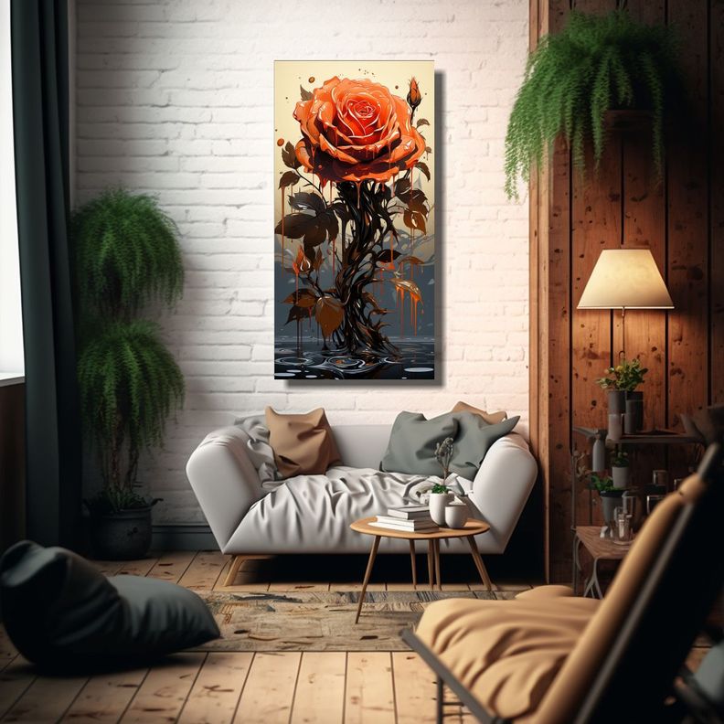 Arte De Pared Tela Sublimada Rectangular Una Rosa 40x80cm-2