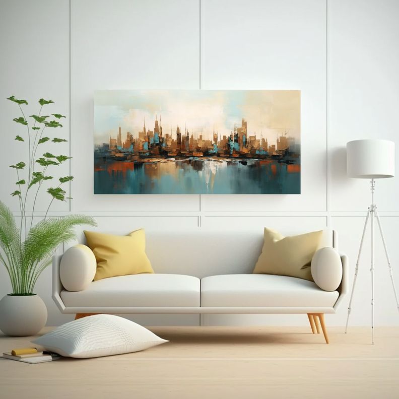 Cuadro Abstracto Vista Urbana Barcelona, Lienzo 140x70cm-2