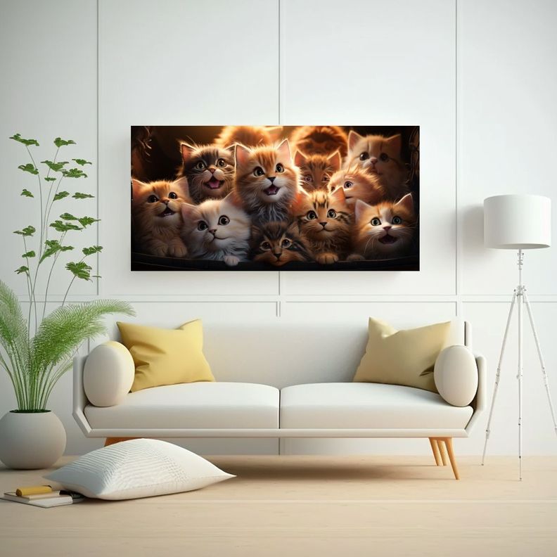 Cuadro Dibujo Estilo: Gatitos Sonrientes En Manada 40x20cm-2