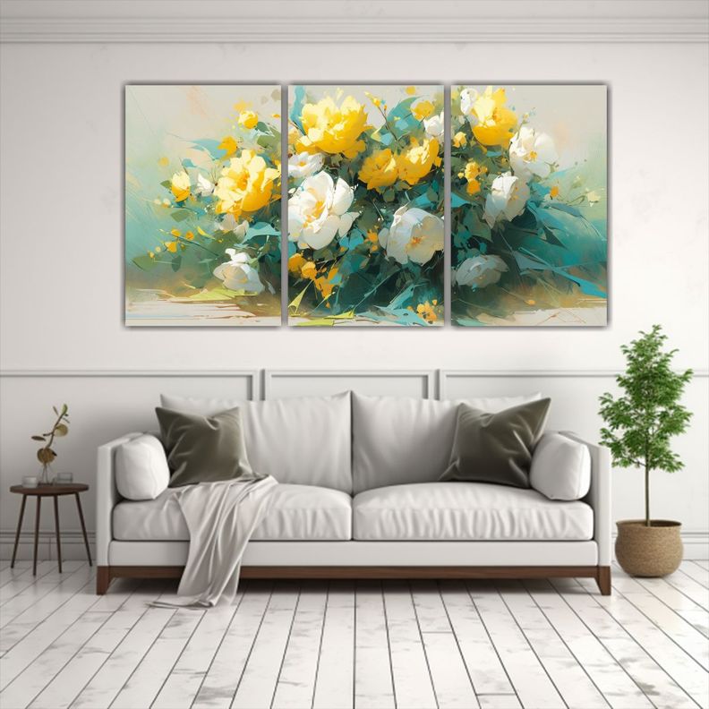 Cuadros De Composición Armónica Amarillo Y Teal 120x60 Cm-2