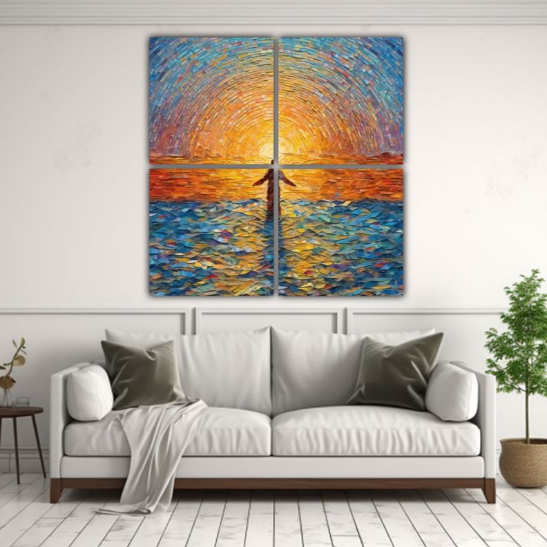 Pinturas Decorativas Jesus Luz En La Orilla 140x140 Cm-2