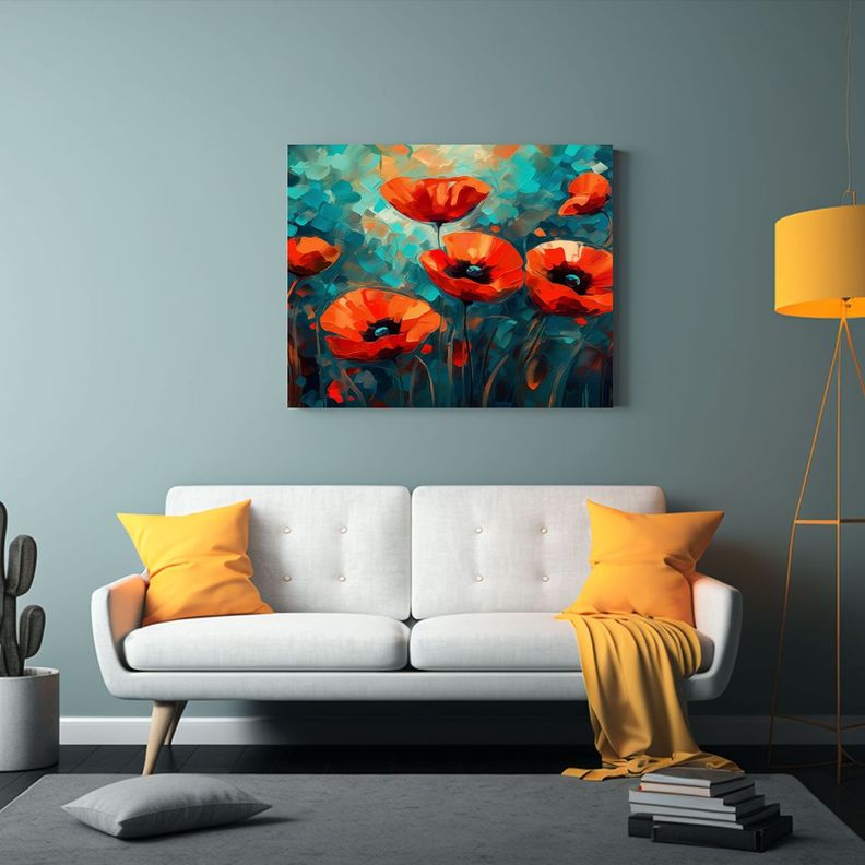 Pintura Al óleo De Amapolas Rojas Estilo Intenso 40x30cm-2