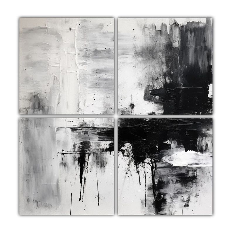 Cuatro Cuadros Abstractos En Blanco Y Negro, 100x100 Cm