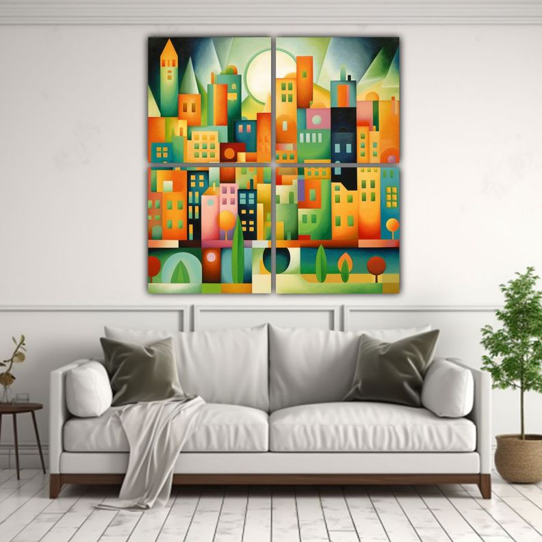 Cuatro Composición Contraste CITY Tarsila Do 100x100 Cm-2