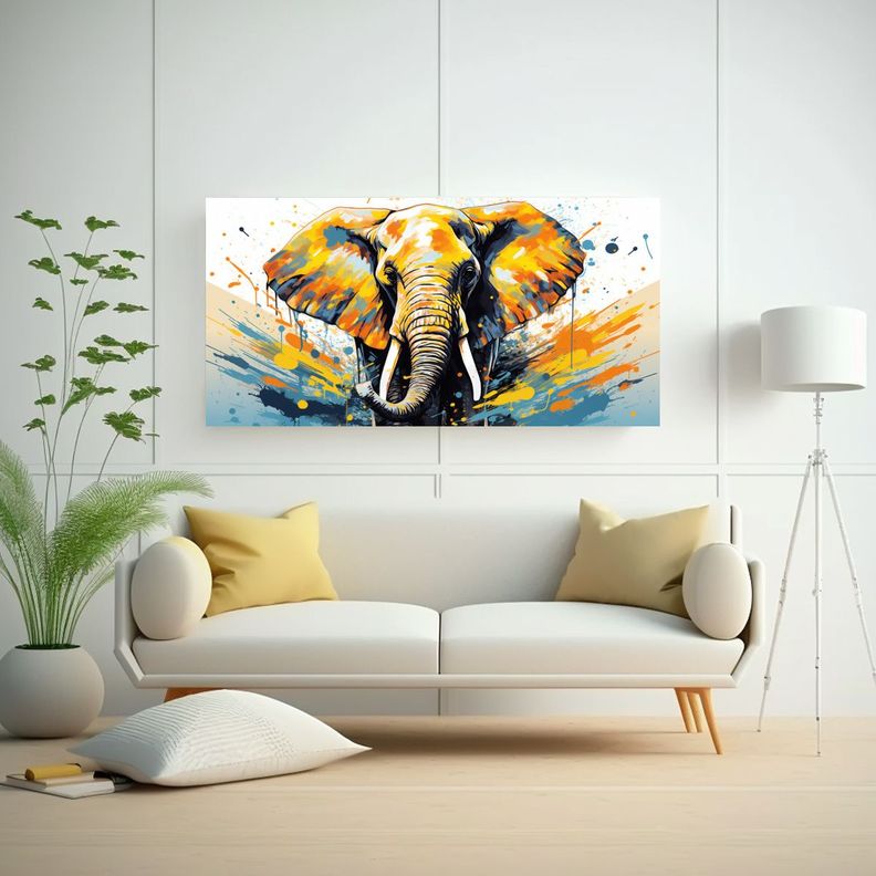 Pintura Decorativa: Elefante Africano En Tonos 40x20cm-2