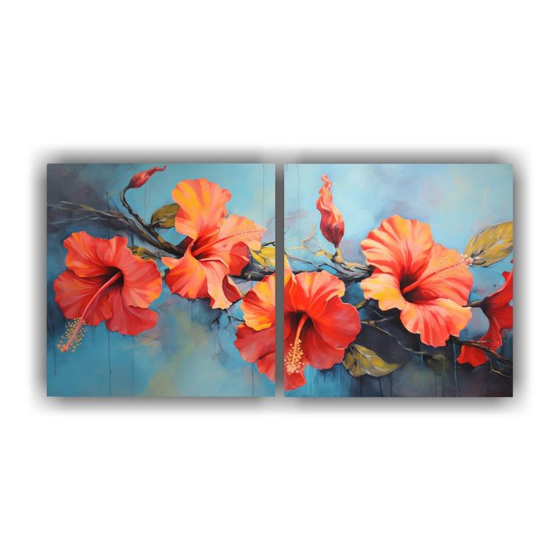 Pintura Abstracta Flores Hibiscus Al óleo 120x60 Cm-0