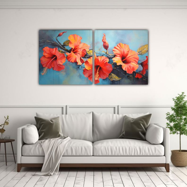 Pintura Abstracta Flores Hibiscus Al óleo 120x60 Cm-2