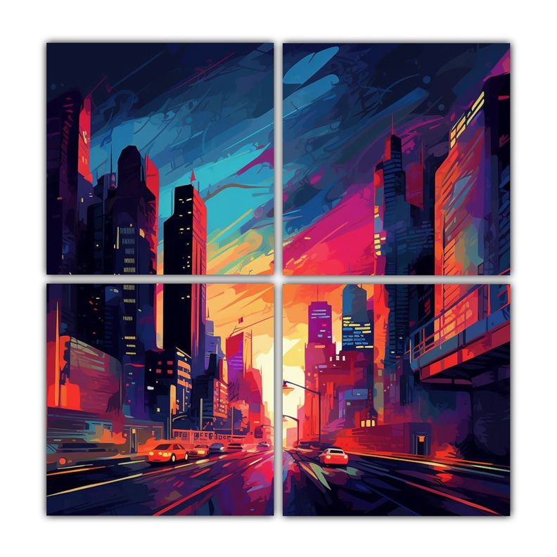 Cuatro Cuadros Nocturnos Con Colores Y Luces 180x180 Cm-0