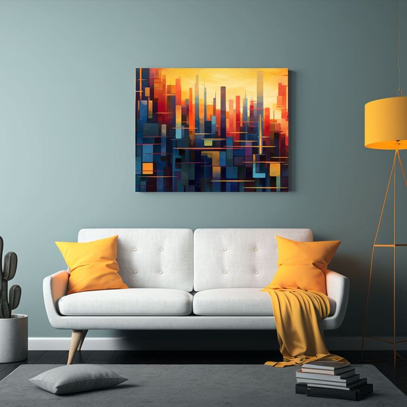 Arte De Pared Relieve Ciudad Escape Mar Abstracto  90x60cm-2
