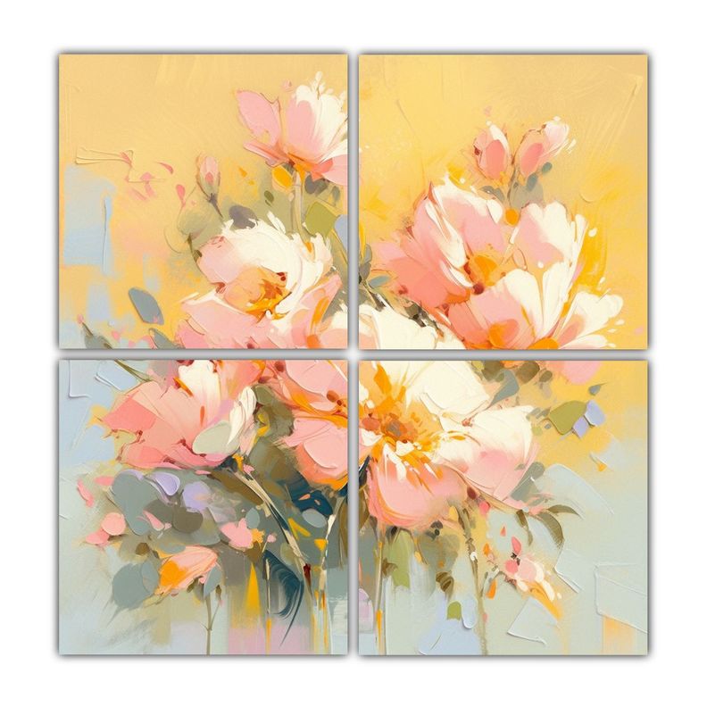 Cuatro Lienzos De Tela Moderno A Yellow AND Pink 100x100 Cm