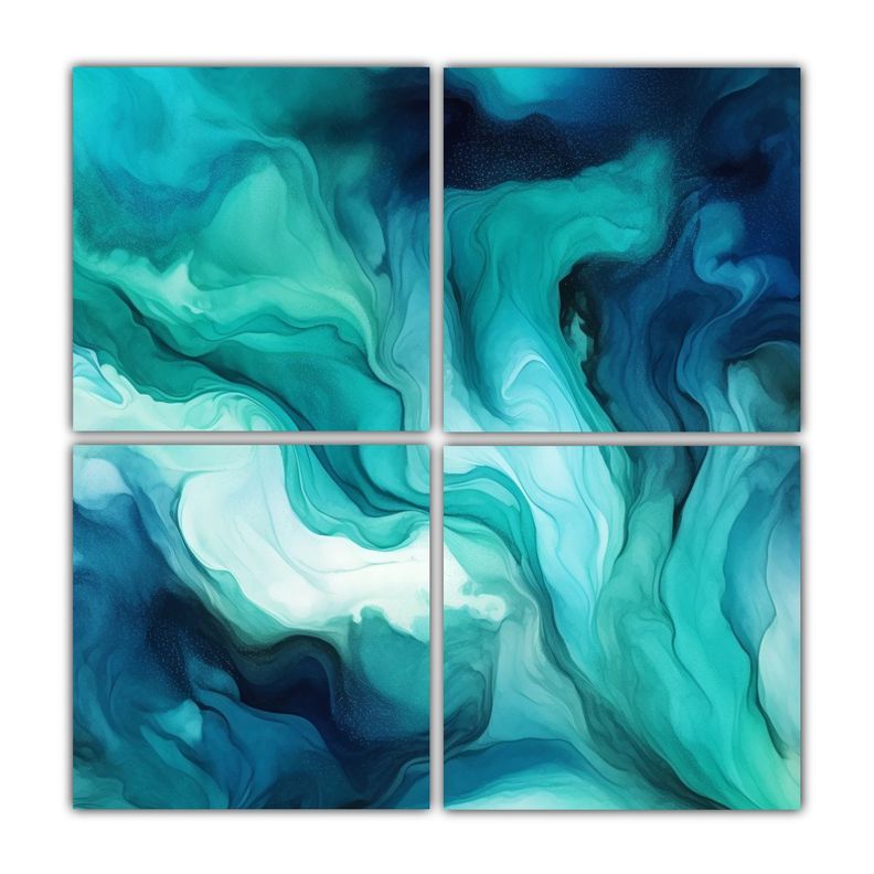 Pintura Abstracta Del Mar En Estilo Fluido 40x40 Cm