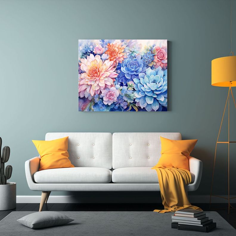 Cuadro Arte Abstracto Suculentas Blancas Y Azules 120x80cm-2