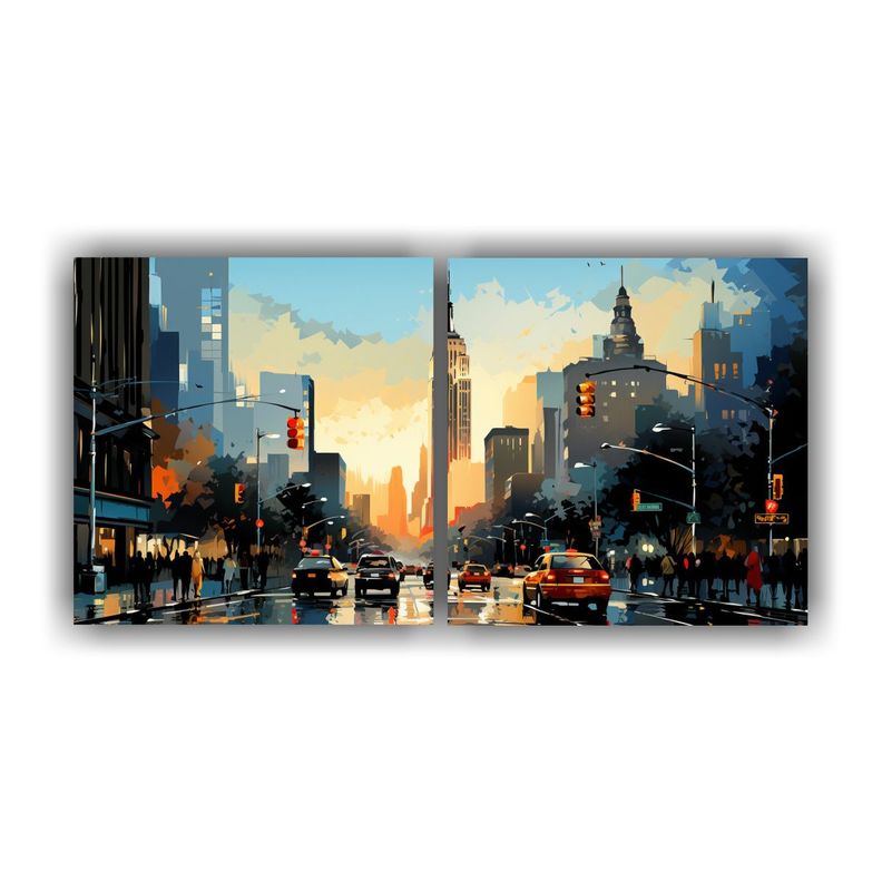 Diptico Horizontal Profundidad Morning NYC Estilo 60x30 Cm-0