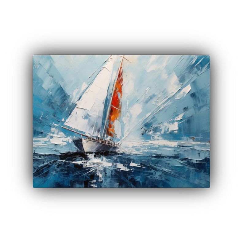 Pintura Al óleo Navío Vela Moderno Cuchillo Blanco Lienzo  45x30cm-0