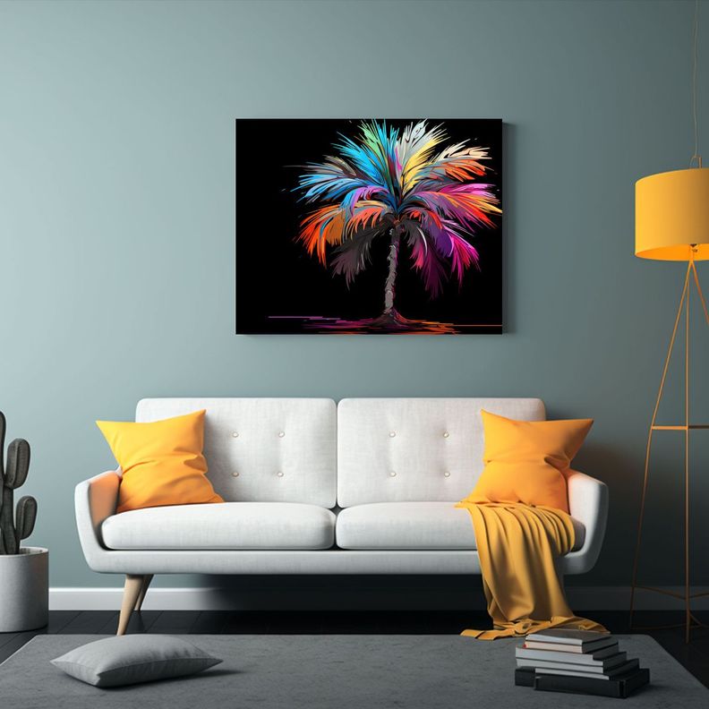 Pintura Abstracta Mural: Palmera En Colores 65x50cm-2