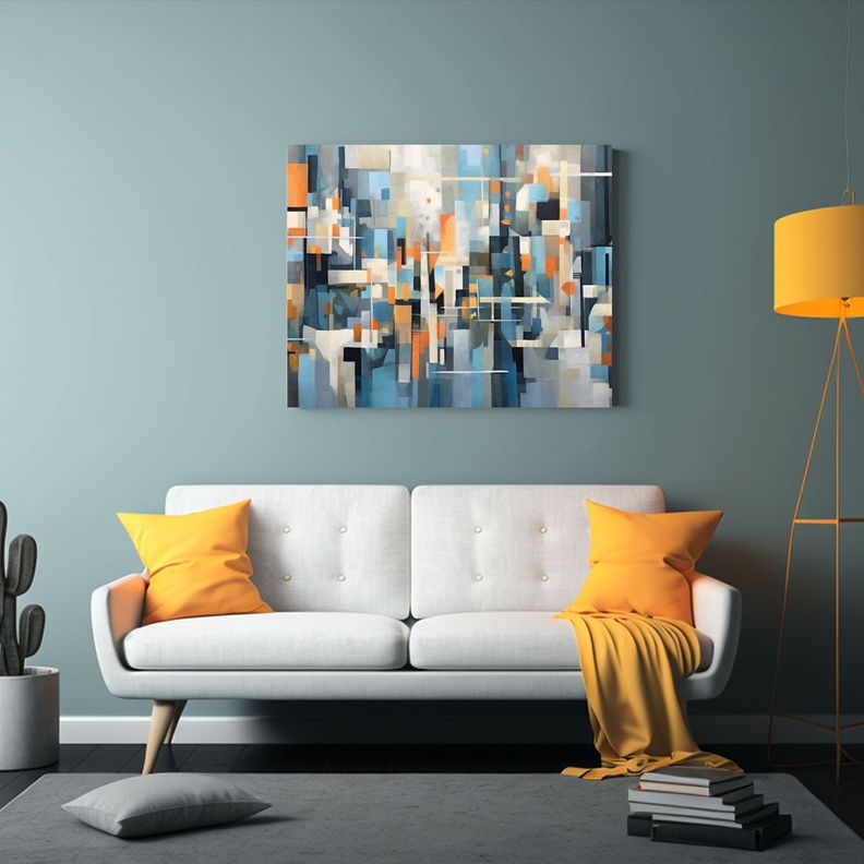 Pintura Abstracta Geométrica En Estilo Óleo Sobre Lienzo. 40x30cm-2