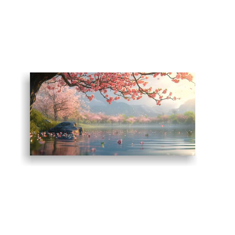 Cuadro Paisaje Acuático Flores Durazno Detalle 80x40cm-0