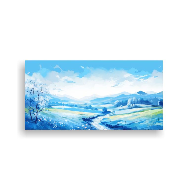 Paisaje Primaveral Con Colores Azules En Arte Pop  140x70cm-0