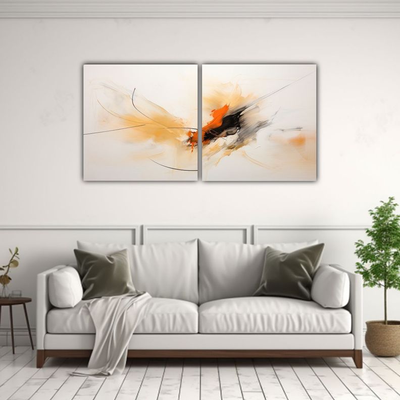 Set 2 Pinturas De Pared Abstractas Estilo Boho 40x20 Cm-2