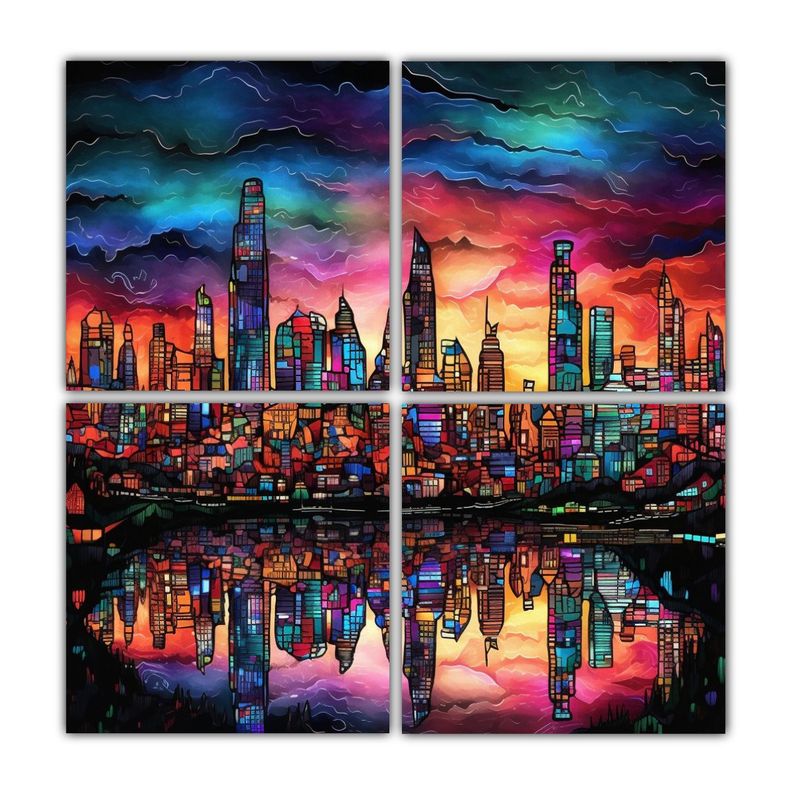 Cuadro Movimiento Riqueza Vidriera Ciudad Paisaje 40x40 Cm-0