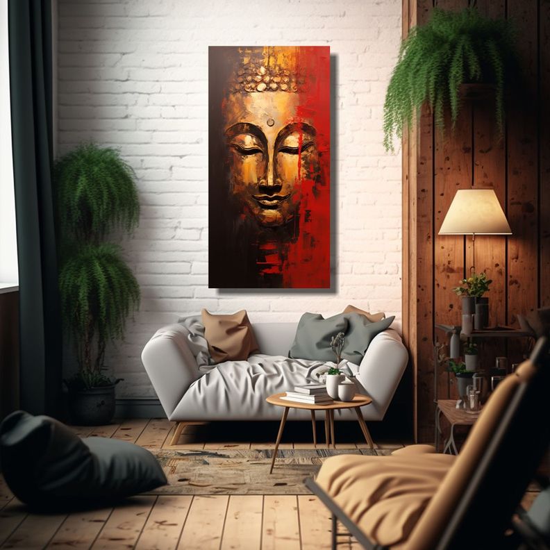 Pintura Decorativa Lienzo Expresión Poder Buda 70x140cm-2