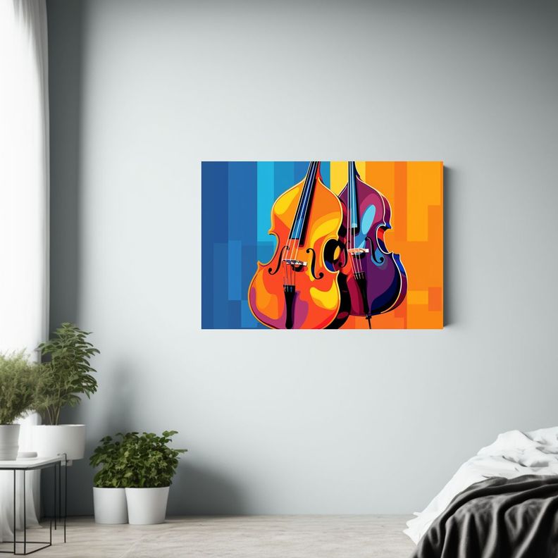 Cuadro Bastidor Movimiento Elegancia Contrabajo Arte Pop Mú 90x60cm-2