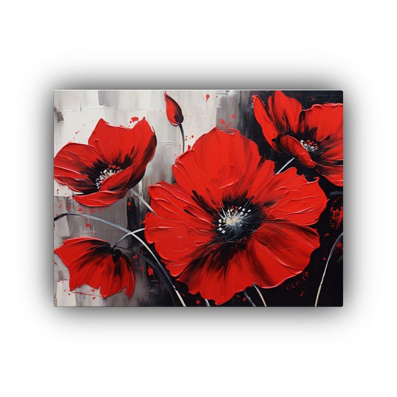 Cuadro Floral En Lienzo: Pintura De Flores Rojas Y Negras En 30x20cm-0