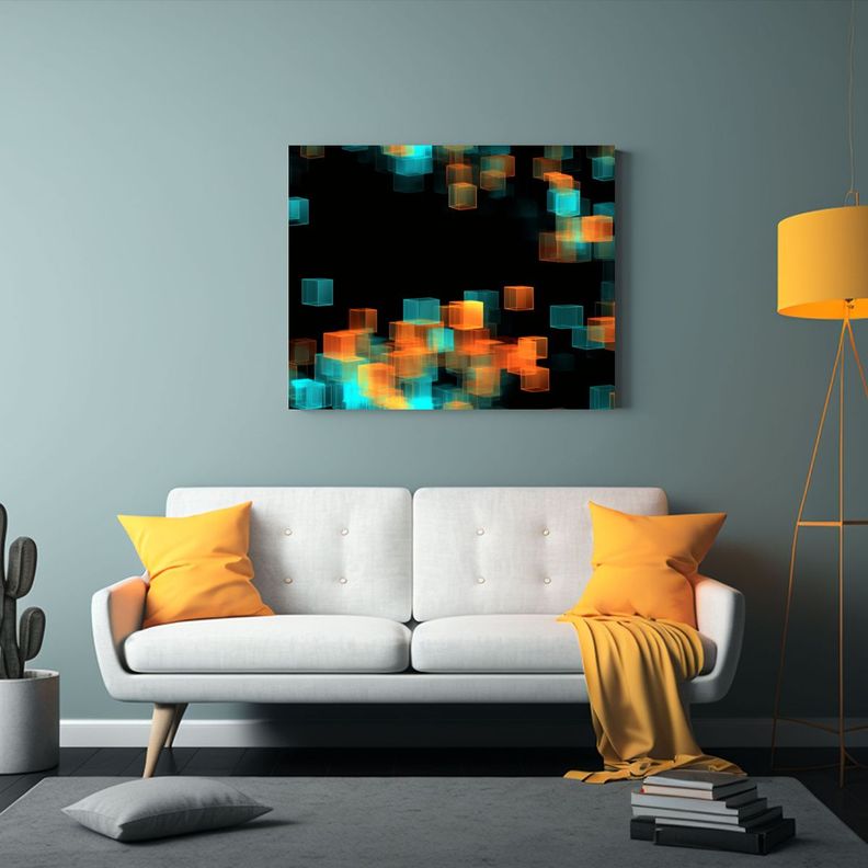 Cuadros Modernos De Cubos De Colores Sobre Fondo Negro. 75x50cm-2