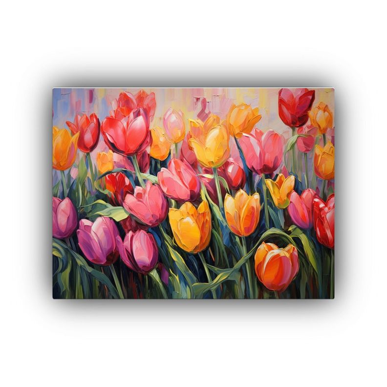Pintura Abstracta De Tulipanes Detallados En óleo 65x50cm-0