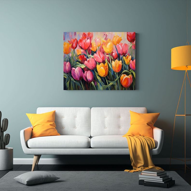 Pintura Abstracta De Tulipanes Detallados En óleo 65x50cm-2