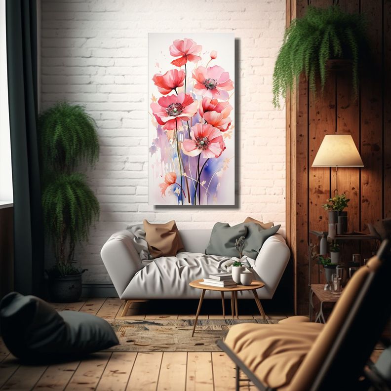 Cuadro Equilibrio Visual Flores Amapolas Colores 50x100cm-2