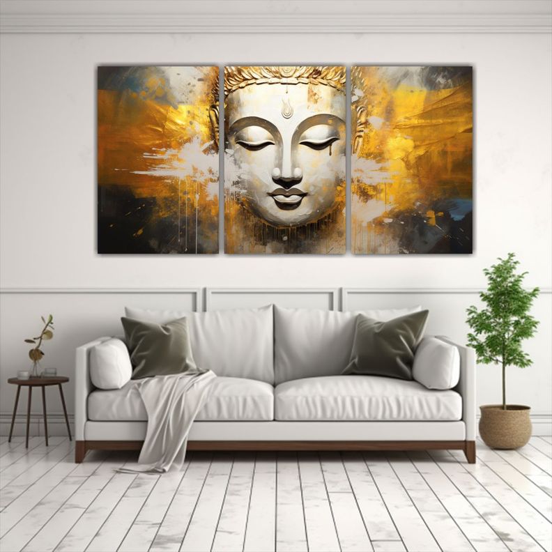 Pintura Decorativa Abstracta Con Rostro De Buda 90x45 Cm-2