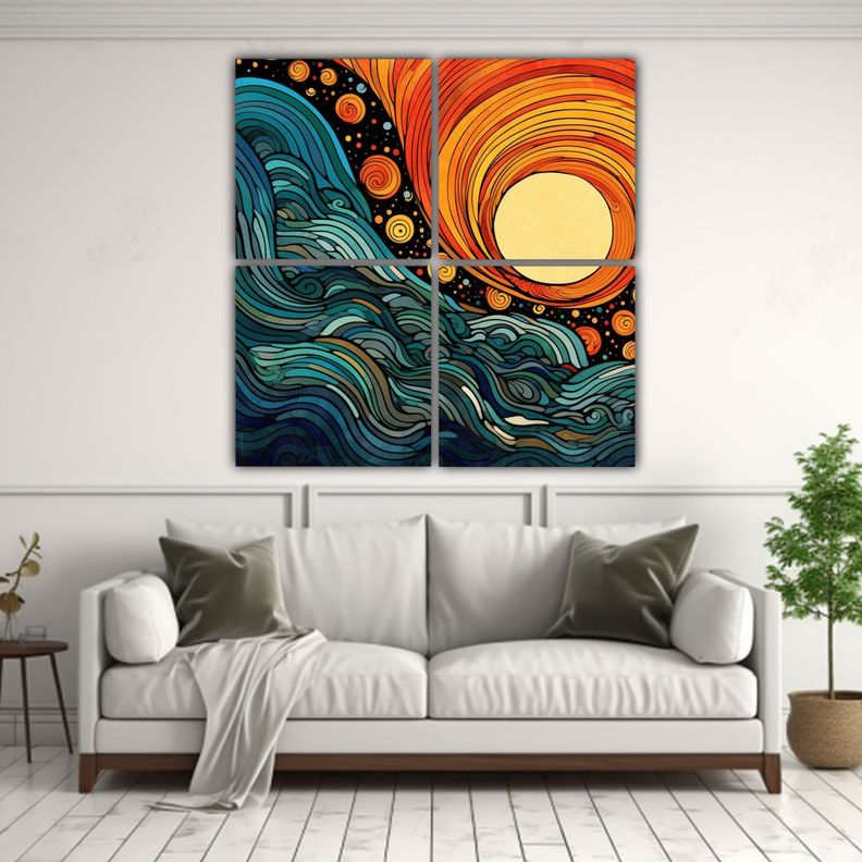 Cuadriptico Impreso Arte Boho Estilo Ondulado 180x180 Cm-2