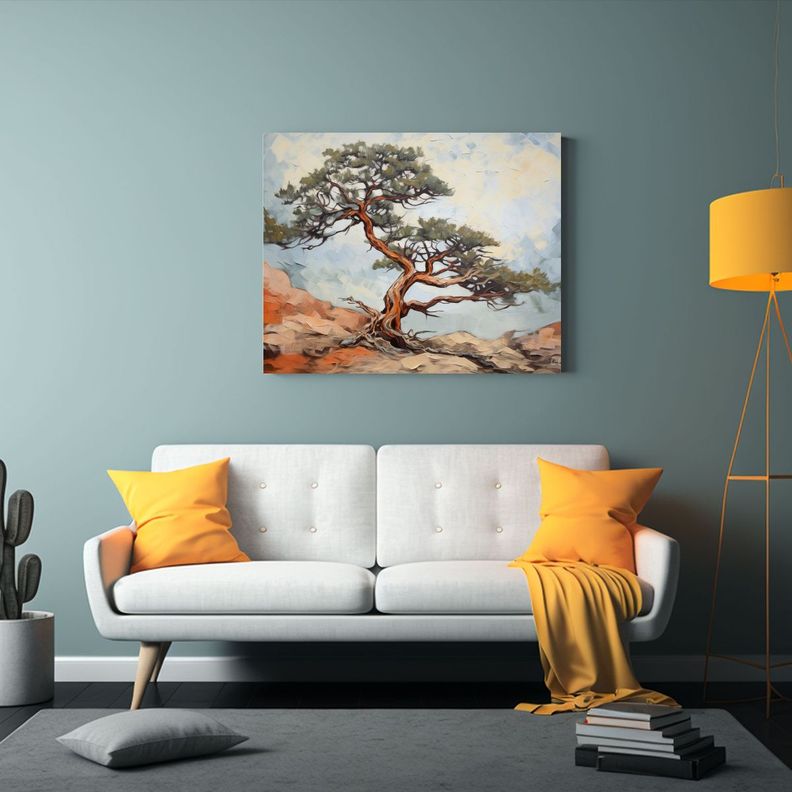 Pintura Abstracta Detallada De Un Pino Escocés En óleo Mod 90x60cm-2