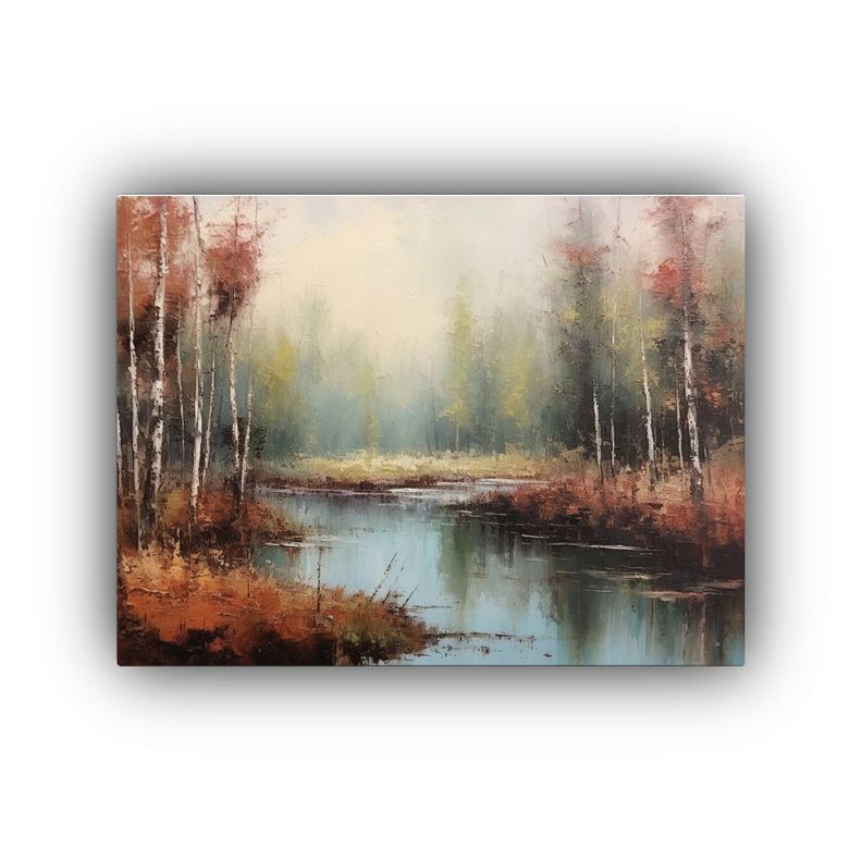Pinturas Paisaje Bosque Con Pequeño Lago En Lienzo: Tonos N 30x20cm-0