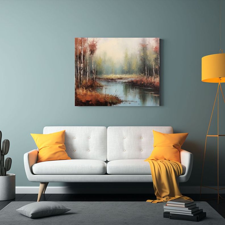 Pinturas Paisaje Bosque Con Pequeño Lago En Lienzo: Tonos N 30x20cm-2