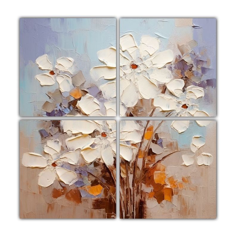 Cuadro De Flores Blancas Sobre Fondo Marrón 180x180 Cm-0