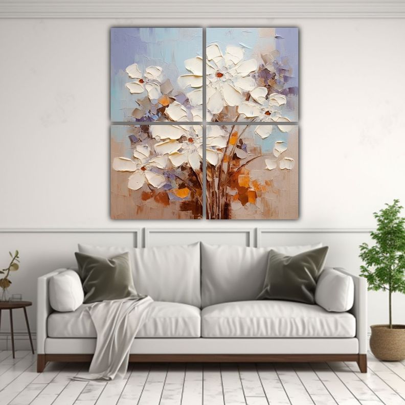 Cuadro De Flores Blancas Sobre Fondo Marrón 180x180 Cm-2