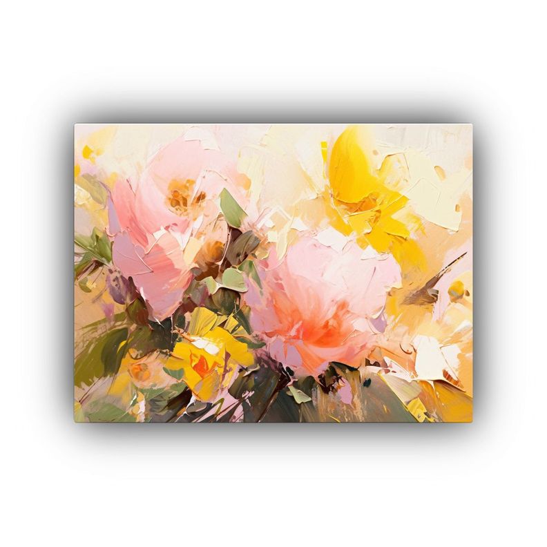 1 Cuadro Creativa Exuberantes Flores Amarillas Y Rosas Sobre 90x60cm-0