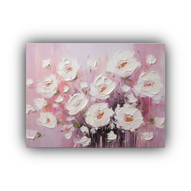 Pintura En Lienzo De Flores Blancas Y Rosas Arte Diseño Ful 90x60cm-0