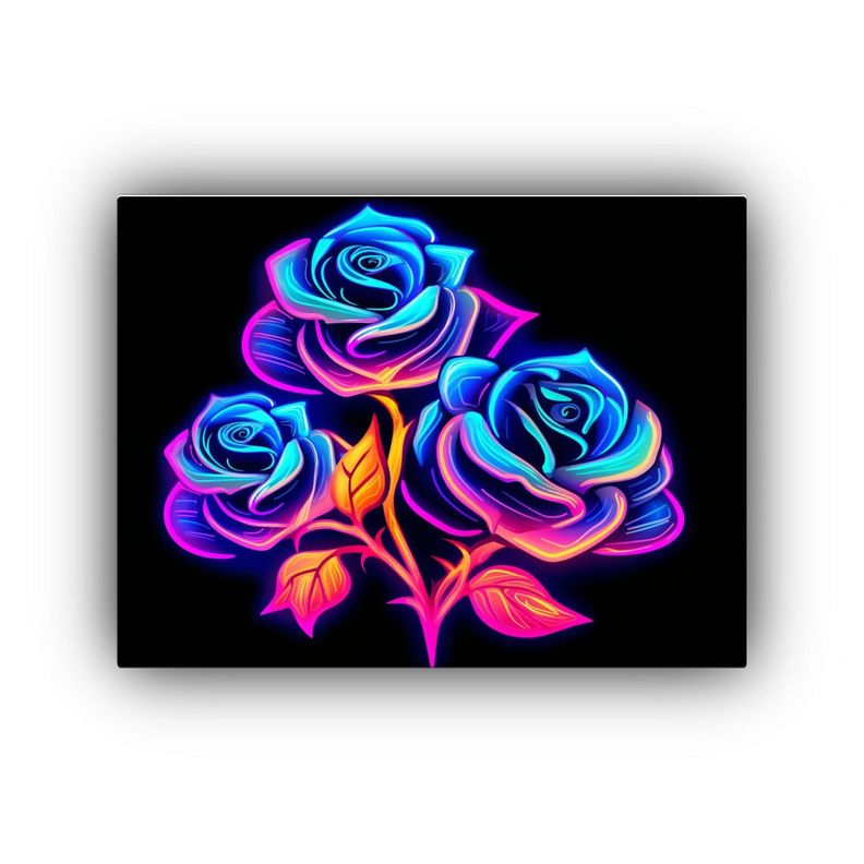 Cuadro Decorativo Con Hermosas Flores Rosas En Estilo Neón  75x50cm-0
