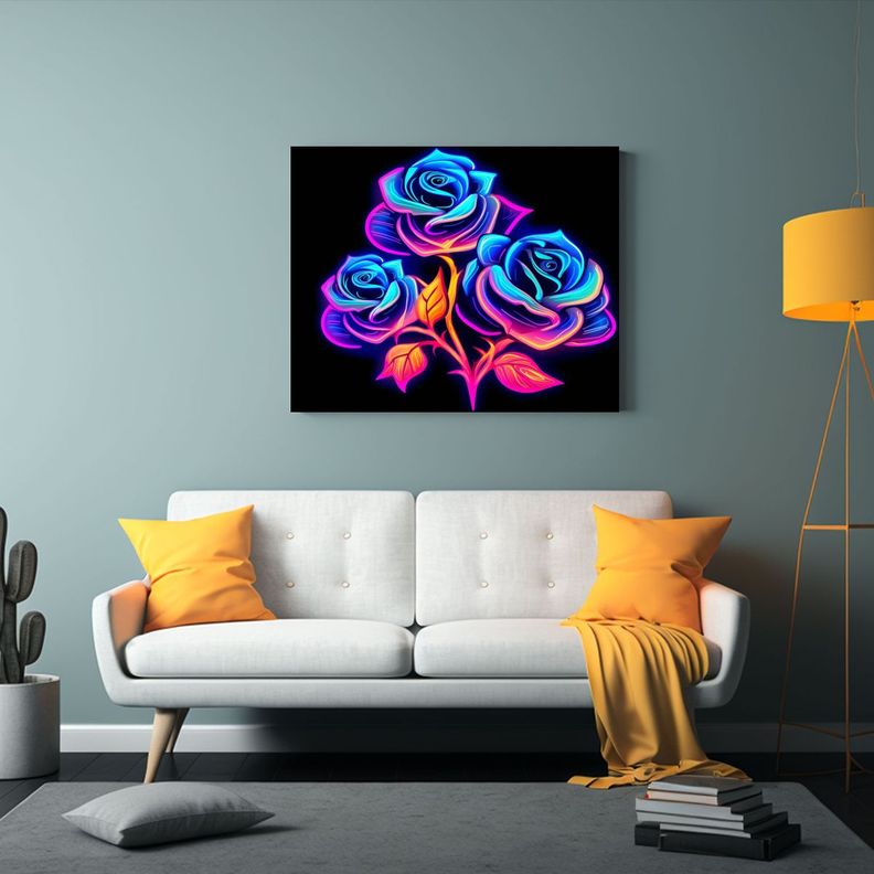 Cuadro Decorativo Con Hermosas Flores Rosas En Estilo Neón  75x50cm-2