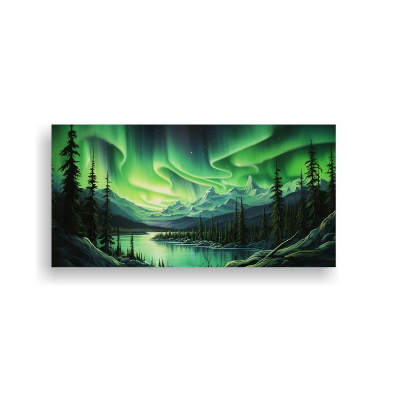Cuadro Abstracto Verde Luces Del Norte Para Decora 100x50cm-0